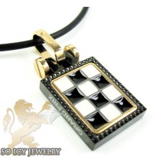 Mens Baraka 18k Gold & Black Stainless Steel Checkered Grand Prix Pendant