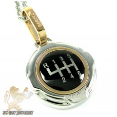 Mens Baraka 18k Rose Gold & White Stainless Steel Gear Box Grand Prix Pendant
