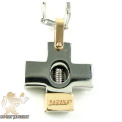 Mens Baraka 18k Gold & Stainless Steel Cross Pendant