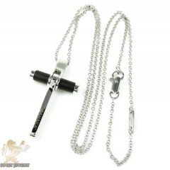 Mens Baraka 18k White Gold & Black Stainless Steel Cross
