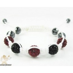 Ruby Red & Black Rhinestone MacramÃ© Faceted Bead Rope Bracelet 5.00ct