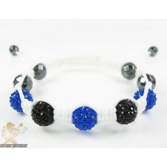 Black & Blue Rhinestone Macramé Faceted Bead Bracelet 5.00ct