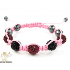 Black & ruby red rhinestone macramé faceted bead rope bracelet 5.00ct