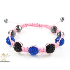 Black & blue rhinestone macramé faceted bead rope bracelet 5.00ct