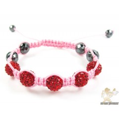 Red Rhinestone Macramé Faceted Bead Rope Bracelet 5.00ct