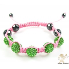 Green rhinestone macramé faceted bead rope bracelet 5.00ct