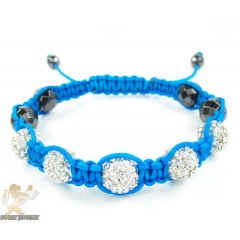 White Rhinestone MacramÃ© Faceted Bead Rope Bracelet 5.00ct