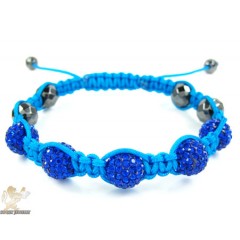 Blue Rhinestone Macramé Faceted Bead Rope Bracelet 5.00ct