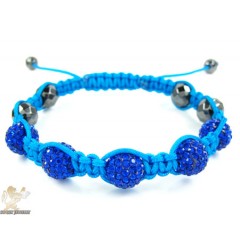 Blue rhinestone macramé faceted bead rope bracelet 5.00ct