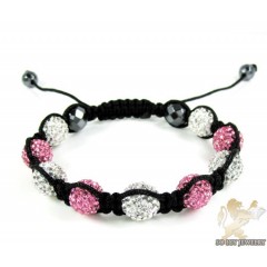 White & Pink Rhinestone Macramé Faceted Bead Rope Bracelet 9.00ct
