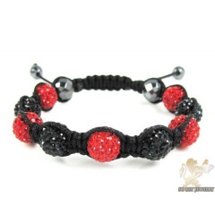 Black & Red Rhinestone Macramé Faceted Bead Rope Bracelet 9.00ct