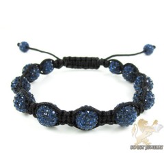 Dark Blue Rhinestone Macramé Faceted Bead Rope Bracelet 9.00ct