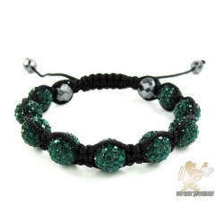 Green Rhinestone Macramé Faceted Bead Rope Bracelet 9.00ct