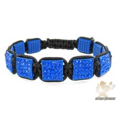 Blue Rhinestone Macramé Square Bead Rope Bracelet 11.00ct