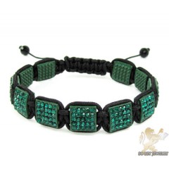 Green Rhinestone Macramé Square Bead Rope Bracelet 11.00ct