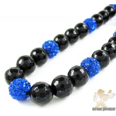 Blue Rhinestone Macramé Black Onyx Faceted Bead Chain 17.00ct