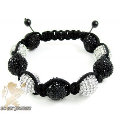 White & Black Rhinestone Macramé Square Large Bead Rope Bracelet 18.00ct