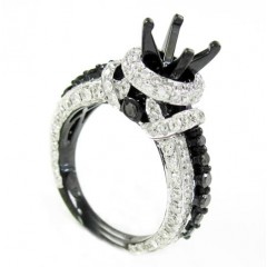 Ladies 10k Black Gold White & Black Diamond Semi Mount Ring 2.18ct