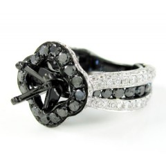 Ladies 10k Black Gold White & Black Diamond Semi Mount Ring 3.58ct