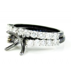 Ladies 10k Black Gold White & Black Diamond Semi Mount Ring & Wedding Band Set 1.06ct