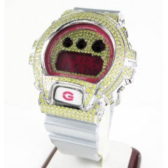 Mens canary cz dw-6900 white stainless steel g-shock watch 5.00ct