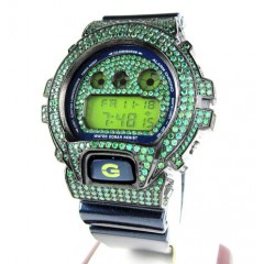 Mens green cz dw-6900 black stainless steel g-shock watch 5.00ct