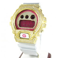Mens white cz dw-6900 yellow stainless steel g-shock watch 5.00ct