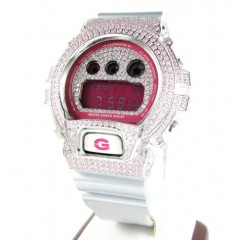 Mens pink cz dw-6900 white stainless steel g-shock watch 5.00ct