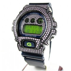Mens pink cz dw-6900 black stainless steel g-shock watch 5.00ct