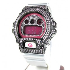 Mens pink cz dw-6900 black stainless steel g-shock watch 5.00ct