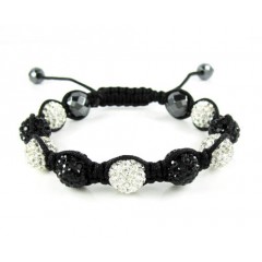 Black & White Rhinestone Macramé Black Bead Rope Bracelet 9.00ct
