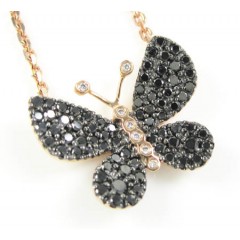 18k Rose Gold White & Black Diamond Butterfly Pendant 0.64ct
