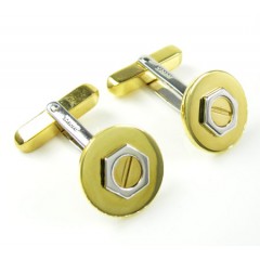 Mens Baraka 18k Yellow & White Gold Round Screw Cufflinks