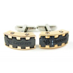 Mens Baraka 18k Rose & White Gold & Black Ceramic Capricorn Cufflinks