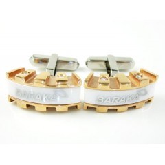 Mens Baraka 18k Rose & White Gold & White Ceramic Diamond Cufflinks 0.16ct