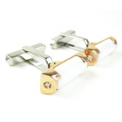 Mens Baraka 18k Rose & White Gold & White Ceramic Diamond Cufflinks 0.08ct