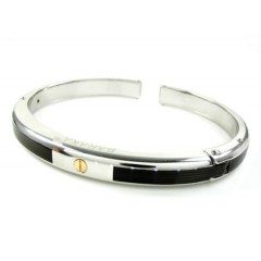 Mens Baraka 18k Rose Gold & White Stainless Steel Black Rubber Bracelet