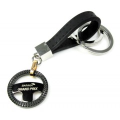18k Solid Rose Gold & White Steel Rubber Grand Prix Steering Wheel Key Chain