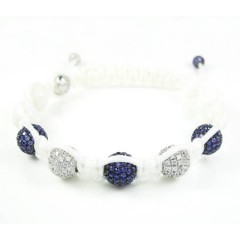 925 white silver purple & white cz macramé smooth bead rope bracelet 5.00ct