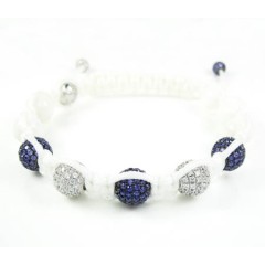 925 White Silver Purple & White Cz Macramé Smooth Bead Rope Bracelet 5.00ct