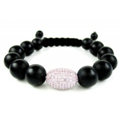 925 Sterling Silver Pink Cz Black Smooth Onyx Macramé Bead Rope Bracelet 1.50ct