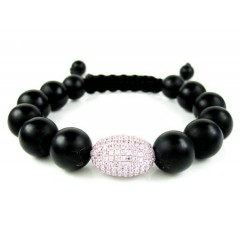 925 sterling silver pink cz black smooth onyx macramé bead rope bracelet 1.50ct