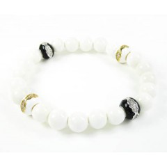 925 Sterling Silver Cz White & Black Smooth Onyx Macramé Bead Rope Bracelet 1.00ct