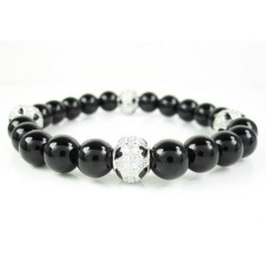 925 Sterling Silver Cz Black Smooth Onyx Macramé Bead Rope Bracelet 4.00ct