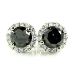 14k White Gold Black & White Diamond Halo Earrings 1.35ct