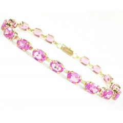 Ladies 10k yellow gold pink cz oval cut bracelet