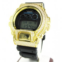 Mens white cz dw-6900 yellow stainless steel g-shock watch 5.00ct