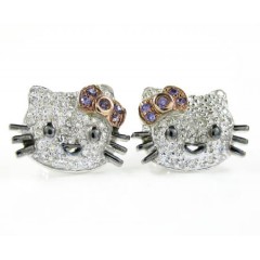 Ladies 925 Sterling Silver Hello Kitty Diamond Earrings 0.50ct