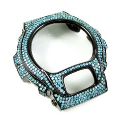 Black stainless steel aqua blue cz g-shock case dw-6900 5.00ct