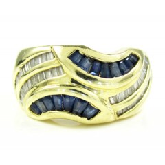 Ladies 14k Yellow Gold Baguette Blue Sapphire & Diamond Cocktail Ring 1.50ct